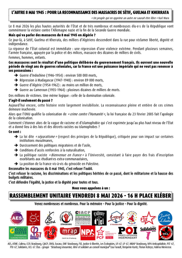 L’AUTRE 8 MAI 1945 : rassemblement pour la reconnaissance des massacres du 8 mai